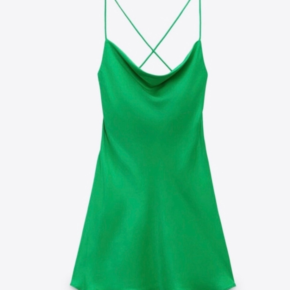 ZARA green satin mini dress